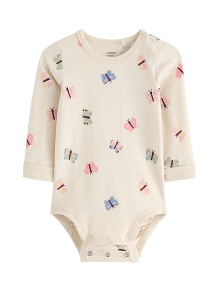 Lindex Baby Long Sleeve Bodysuit, Light Beige, Light Beige