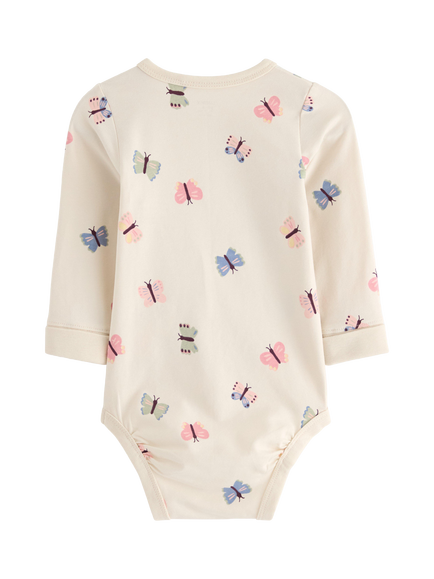 Lindex Baby Long Sleeve Bodysuit, Light Beige - view 2, Light Beige