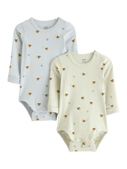 Lindex Baby Long Sleeve Printed Bodysuit, Pack of 2, Blue/Green, Blue/Green