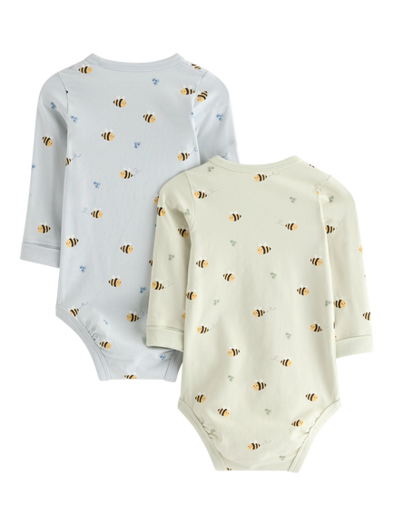 Lindex Baby Long Sleeve Printed Bodysuit, Pack of 2, Blue/Green - view 2, Blue/Green