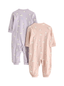 Lindex Baby Zipped Bunny Print Sleepsuit, Pack of 2, Light Dusty Pink - view 2, Light Dusty Pink