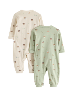 Lindex Baby Zipped Bear Print Sleepsuit, Pack of 2, Dusty Green - view 2, Dusty Green