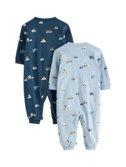 Lindex Baby Zipped Animal Print Sleepsuit, Pack of 2, Light Dusty Blue - view 2, Light Dusty Blue