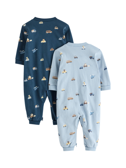Lindex Baby Zipped Animal Print Sleepsuit, Pack of 2, Light Dusty Blue - view 2, Light Dusty Blue