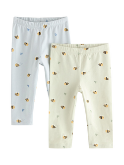 Lindex Baby Bee Print Leggings, Pack Of 2, Dusty Blue, Dusty Blue