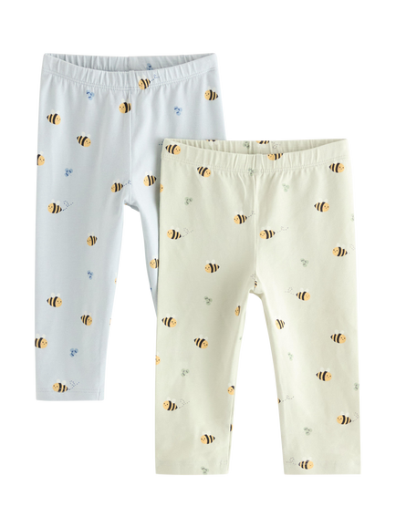 Lindex Baby Bee Print Leggings, Pack Of 2, Dusty Blue, Dusty Blue