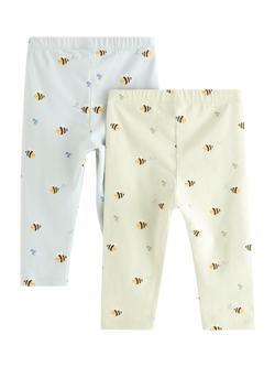 Lindex Baby Bee Print Leggings, Pack Of 2, Dusty Blue - view 2, Dusty Blue