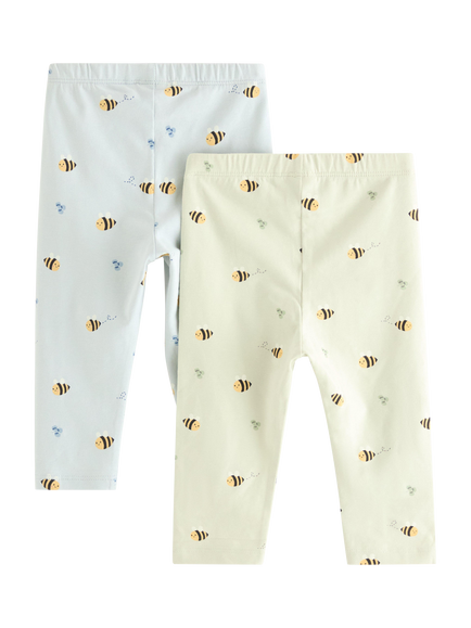 Lindex Baby Bee Print Leggings, Pack Of 2, Dusty Blue - view 2, Dusty Blue