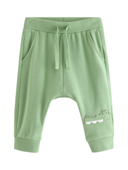 Lindex Baby Cotton Crocodile Applique Joggers, Dusty Green, Dusty Green