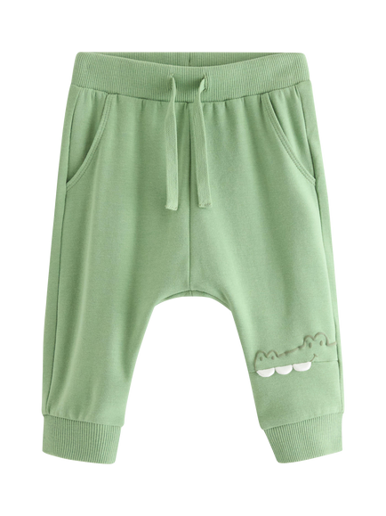 Lindex Baby Cotton Crocodile Applique Joggers, Dusty Green, Dusty Green