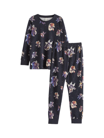 Lindex Kids' Long Sleeve Printed Pyjama Set, Dark Dusty Grey, Dark Dusty Grey