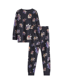 Lindex Kids' Long Sleeve Printed Pyjama Set, Dark Dusty Grey - view 2, Dark Dusty Grey