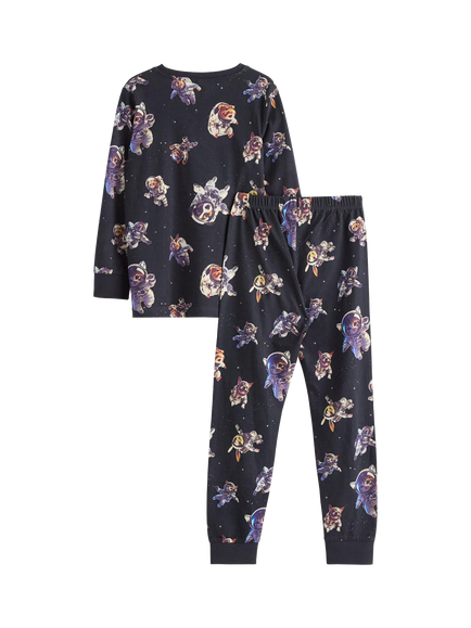Lindex Kids' Long Sleeve Printed Pyjama Set, Dark Dusty Grey - view 2, Dark Dusty Grey