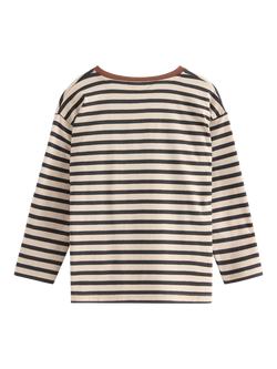 Lindex Kids' Long Sleeve Striped Motif Top, Light Beige - view 2, Light Beige