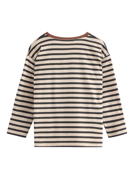 Lindex Kids' Long Sleeve Striped Motif Top, Light Beige - view 2, Light Beige