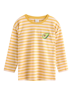 Lindex Kids' Long Sleeve Striped Motif Top, Light Dusty Yellow, Light Dusty Yellow
