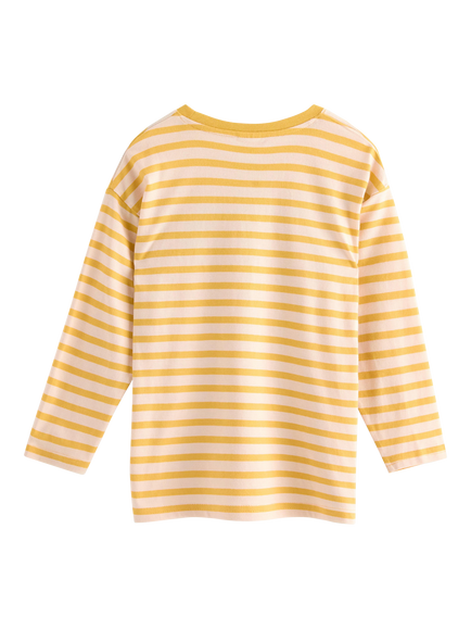 Lindex Kids' Long Sleeve Striped Motif Top, Light Dusty Yellow - view 2, Light Dusty Yellow