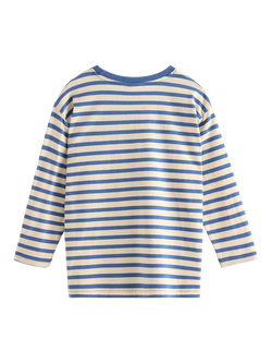Lindex Kids' Excavator Motif Long Sleeve Stripe Top, Light Dusty Blue - view 2, Light Dusty Blue