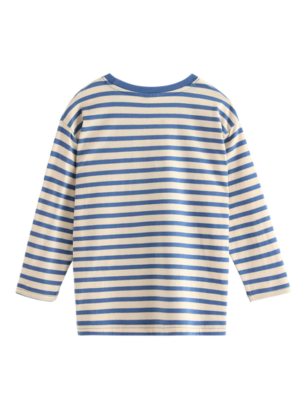 Lindex Kids' Excavator Motif Long Sleeve Stripe Top, Light Dusty Blue - view 2, Light Dusty Blue