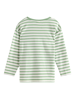 Lindex Kids' Long Sleeve Striped Stegosaurus Motif Top, Dusty Green - view 2, Dusty Green