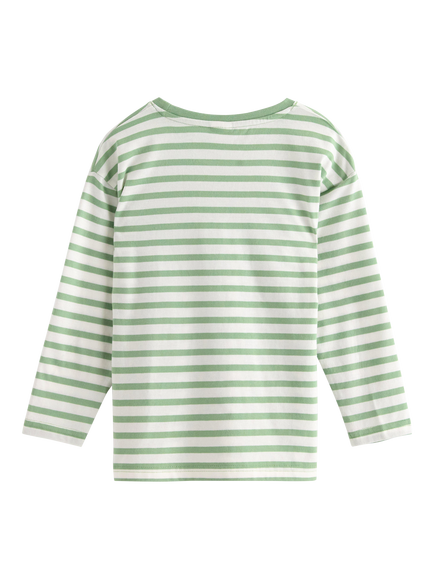 Lindex Kids' Long Sleeve Striped Stegosaurus Motif Top, Dusty Green - view 2, Dusty Green