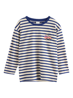 Lindex Kids' Long Sleeve Striped Motif Top, Dark Blue, Dark Blue