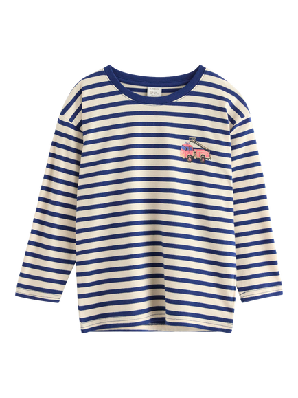 Lindex Kids' Long Sleeve Striped Motif Top, Dark Blue, Dark Blue