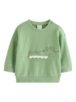 Lindex Baby Crocodile Appliqué Sweatshirt, Dusty Green, Dusty Green