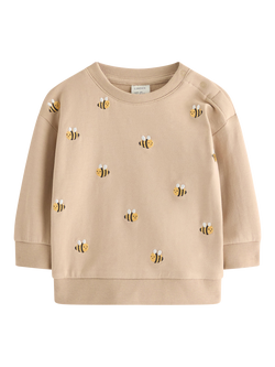 Lindex Baby Bee Embroidery Sweatshirt, Beige, Beige