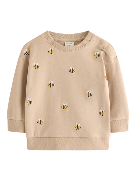 Lindex Baby Bee Embroidery Sweatshirt, Beige, Beige