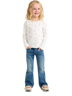 Lindex Kids' Pointelle Long Sleeve Floral Top, Light Dusty White - view 2, Light Dusty White