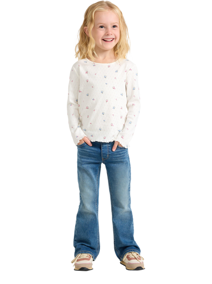 Lindex Kids' Pointelle Long Sleeve Floral Top, Light Dusty White - view 2, Light Dusty White