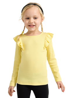 Lindex Kids' Long Sleeve Frill Shoulder Top, Light Yellow, Light Yellow