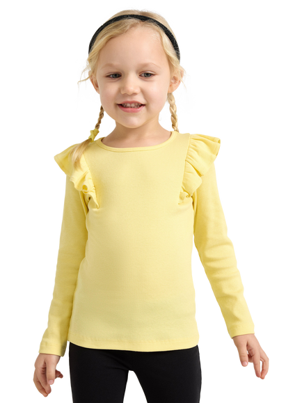 Lindex Kids' Long Sleeve Frill Shoulder Top, Light Yellow, Light Yellow