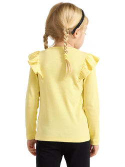 Lindex Kids' Long Sleeve Frill Shoulder Top, Light Yellow - view 2, Light Yellow