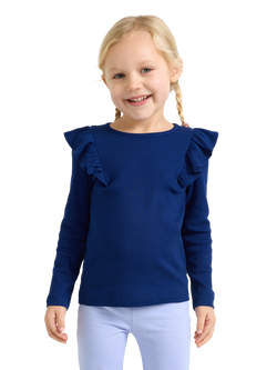 Lindex Kids' Long Sleeve Frill Shoulder Top, Dark Blue
