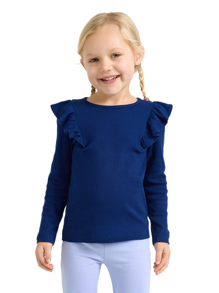 Lindex Kids' Long Sleeve Frill Shoulder Top, Dark Blue