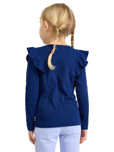 Lindex Kids' Long Sleeve Frill Shoulder Top - view 2, Dark Blue