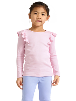 Lindex Kids' Long Sleeve Frill Shoulder Top, Light Pink