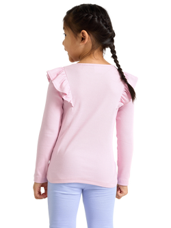 Lindex Kids' Long Sleeve Frill Shoulder Top - view 2, Light Pink