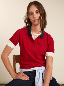 Baukjen Tatum Contrast Collar Polo Top, Crimson, Crimson