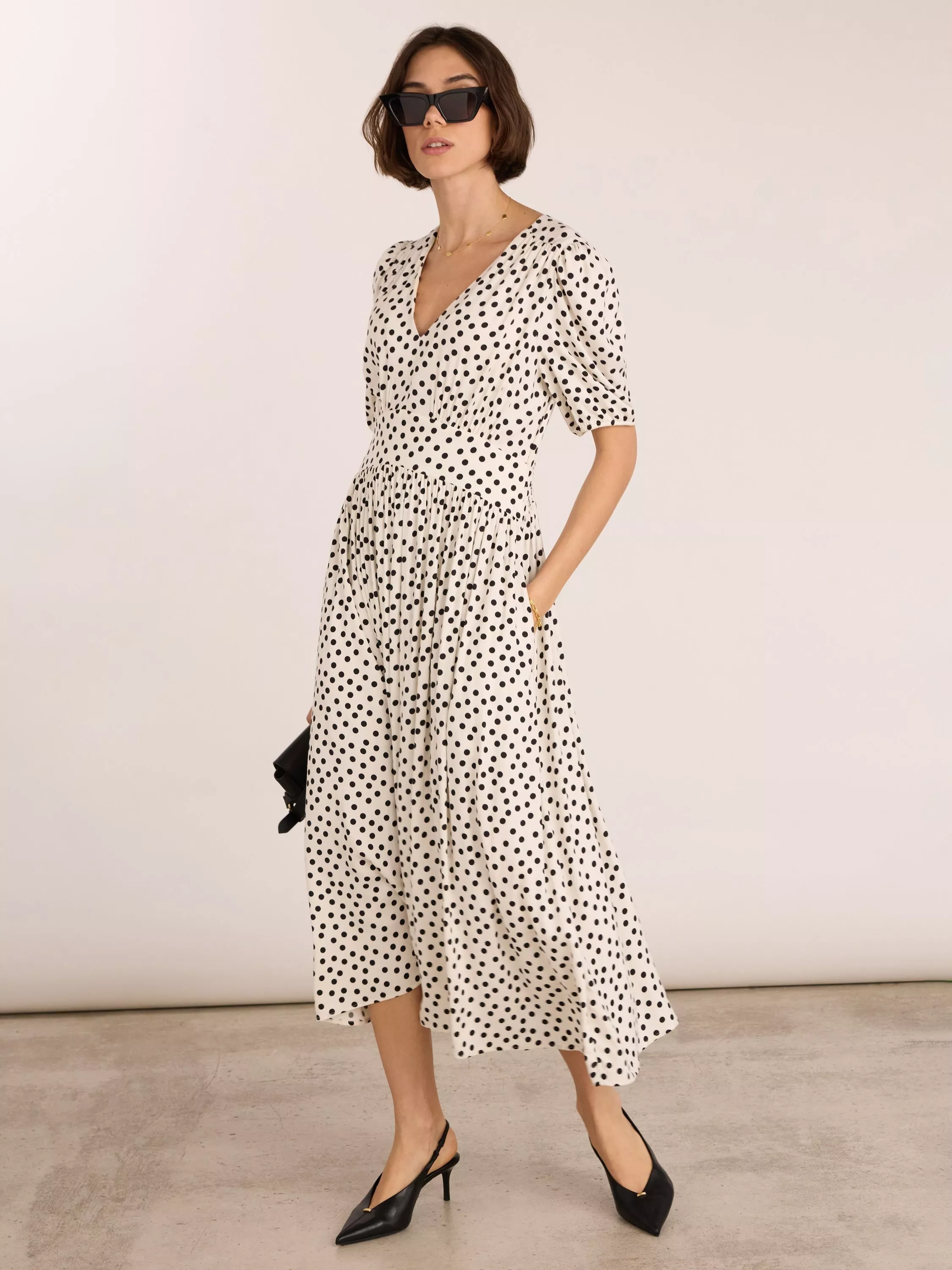 sachin and babi light blue dress Beige Polka Dot A-Line Dress with Red Belt | Godshand Fashion Empire