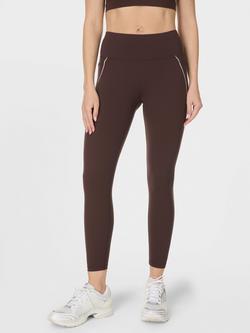 Sweaty Betty Contrast Stitch Workout 7/8 Leggings, Brown Mid - view 2, Brown Mid
