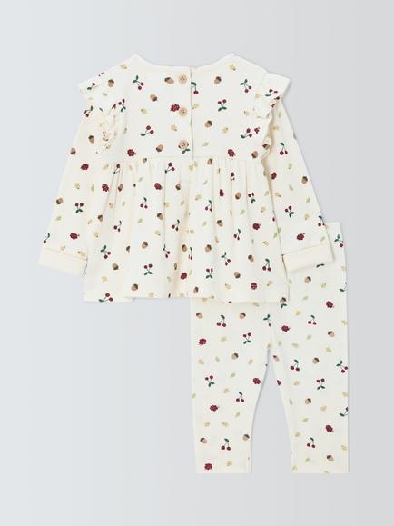 John Lewis Baby Ribbed Floral Top & Trousers Set, White - view 2, White
