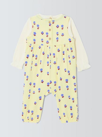John Lewis Baby Cotton Long Sleeve T-Shirt & Floral Dungarees Set, Yellow - view 2, Yellow