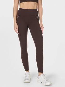 Sweaty Betty Contrast Stitch Workout Leggings, Brown Mid - view 2, Brown Mid
