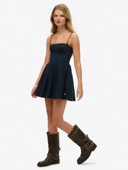 Superdry Broderie Cami Mini Dress, Eclipse Nvy Broderie, Eclipse Nvy Broderie