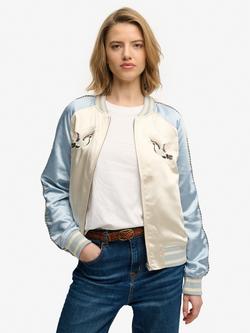 Superdry Suikajan Embroidered Bomber Jacket, Blue Fog, Blue Fog