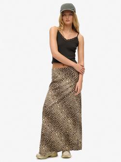 Superdry Animal Print Column Maxi Skirt, Diagonal Leopard, Diagonal Leopard