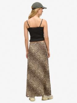 Superdry Animal Print Column Maxi Skirt, Diagonal Leopard - view 2, Diagonal Leopard